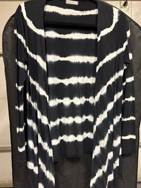 Allen Allen Black & White Tie-Dye Open Cardigan